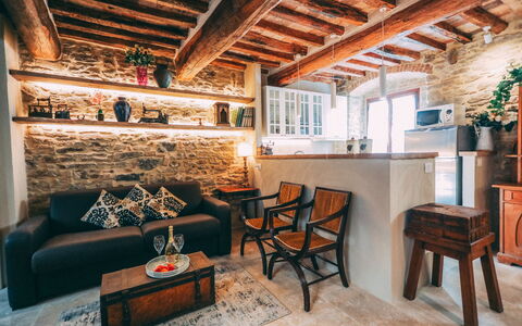 Casa San Valentino: Furniture, Table, Property, Wood, Interior Design, Floor, Living Room, Beam, Hardwood, Real Estate