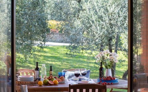 Residenza la Casuccia: Plant, Window, Table, Interior Design, Shade, Wood, Tableware, Tree, Leisure, Summer