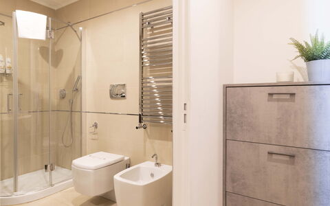 Florence Suite Apartment: Plumbing Fixture, Sink, Bathroom, Lighting, Shower Head, Interior Design, Tap, Flooring, Floor