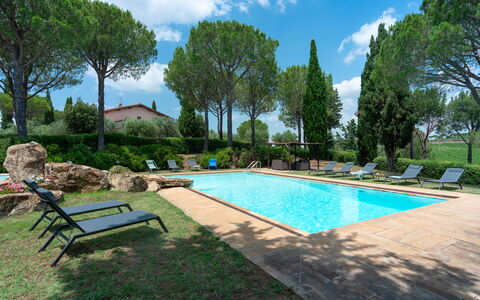 Villa Morellino: Water, Plant, Sky, Cloud, Swimming Pool, Tree, Nature, Building, Outdoor Furniture, Shade