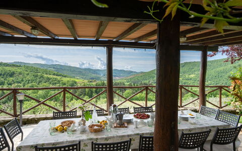 Villa Castelluccio - Arezzo, Toscana: Table, Furniture, Property, Plant, Chair, Sky, Shade, Building, Interior Design, Porch