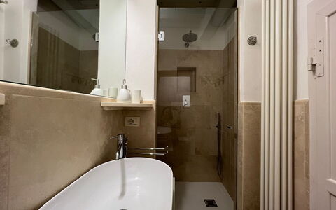 Casa Del Borgo: Brown, Tap, Plumbing Fixture, Sink, Property, Bathroom Sink, Bathroom, Mirror, Lighting, Architecture