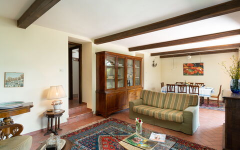 Villa Olivi - Subbiano, Toscana, Pool And Nature: Table, Property, Furniture, Couch, Houseplant, Picture Frame, Wood, Plant, Living Room, Interior Design