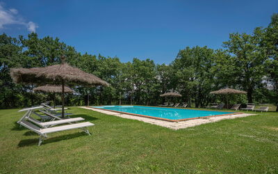 Belvedere - Falceto, Ambra, Toscana: Sky, Property, Plant, Water, Swimming Pool, Shade, Tree, House, Land Lot, Grass