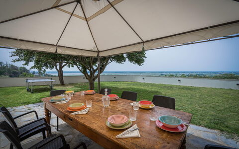 Massarosa Front Lake, The Gargoyles: Table, Furniture, Property, Plant, Water, Tableware, Chair, Shade, Umbrella, Outdoor Furniture