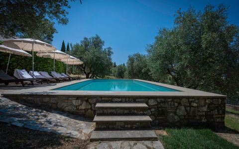 Villa Recanati, Val D'orcia, Private Pool, Jacuzzi: Water, Sky, Building, Plant, Swimming Pool, Shade, Tree, Rectangle, House, Outdoor Furniture