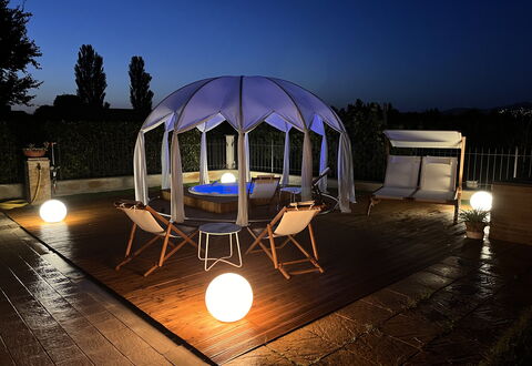 Villa Castelnuovo: Sky, Furniture, Building, Light, Table, Lighting, Outdoor Furniture, Shade, Chair, Tent