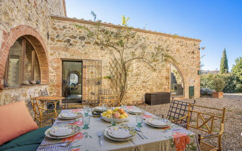 Alice - Podere Ribatti - Casole D'elsa, Toscana: Table, Sky, Tableware, Property, Furniture, Dishware, Plant, Azure, Plate, Tablecloth