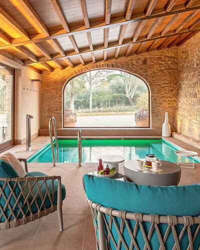 Villa Bartolomeo: Furniture, Table, Green, Azure, Wood, Interior Design, Window, Chair, Floor, Flooring