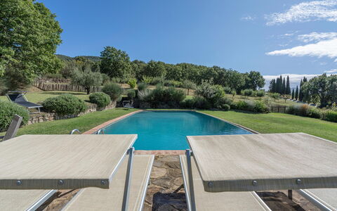 Orcia Panoramic View With Pool: Water, Sky, Plant, Cloud, Swimming Pool, Tree, Shade, Outdoor Furniture, Leisure, Urban Design