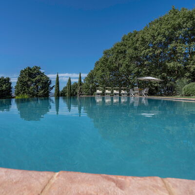 Orcia Panoramic View With Pool: Water, Sky, Plant, Azure, Swimming Pool, Tree, Cloud, Natural Landscape, Leisure, Landscape