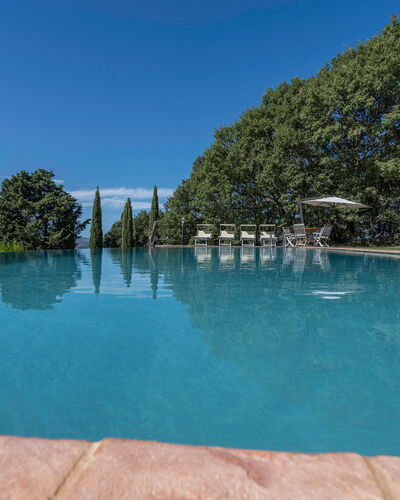 Orcia Panoramic View With Pool: Water, Sky, Plant, Azure, Swimming Pool, Tree, Cloud, Natural Landscape, Leisure, Landscape