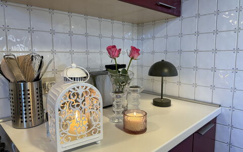 Casa Toto: Interior Design, Kitchen, Glass, Tile, Houseplant, Flowerpot, Cabinetry, Countertop, Paint