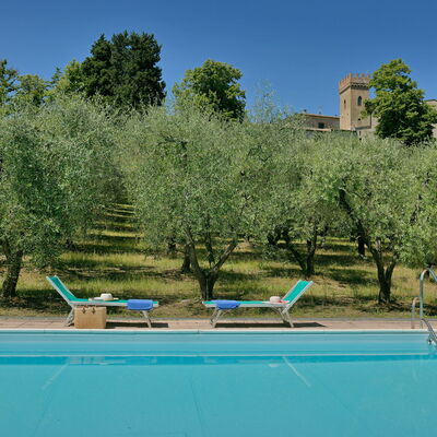 Torre Di Montelopio: Water, Plant, Sky, Swimming Pool, Azure, Outdoor Furniture, Tree, Body Of Water, Grass, Natural Landscape