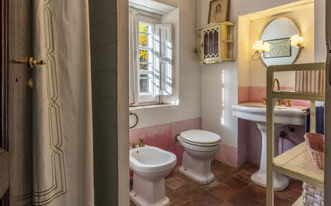 La Casa Dei Limoni, Camaiore, Pet Friendly, Wifi: Property, Mirror, Plumbing Fixture, Bathroom Cabinet, Sink, Purple, Bathroom, Architecture