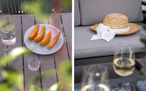 Lucca Old Town Apartment - Lucca, Toscana: Furniture, Tableware, Table, Drinkware, Outdoor Furniture, Serveware, Food, Flowerpot, Chair