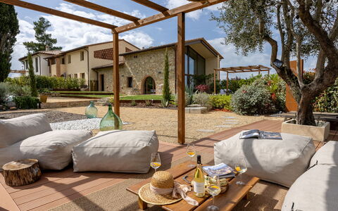 Pendolino Spereto Apartment With Pool, Montaione: Furniture, Interior Design, Chair, Home, Garden, Shade, Outdoor Furniture, Backyard, Patio, Eco Hotel