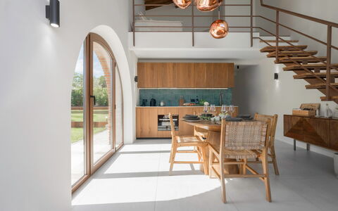 Pendolino Spereto Apartment With Pool, Montaione: Table, Wood, Interior Design, Building, Countertop, Kitchen, Floor, Flooring, Chair, Cabinetry