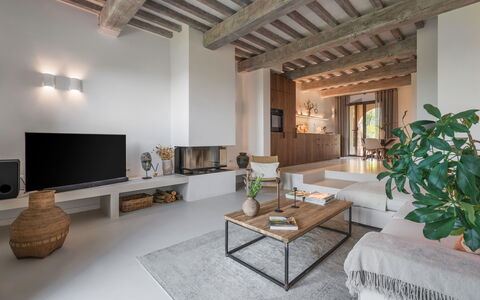 Coratina Spereto Apartment with Pool, Montaione: Furniture, Couch, Table, Plant, Interior Design, Living Room, Building, Flooring, Wood, Floor