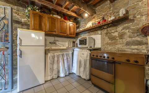 La Casa Di Elda, Holiday Home With Pool, Uzzano, T: Cabinetry, Countertop, Wood, Building, Kitchen, Kitchen Appliance, Kitchen Stove, Interior Design, Floor, Flooring