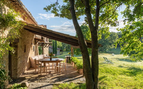 Villa Amiata: Plant, Sky, Table, Natural Landscape, Tree, Wood, Cloud, Shade, Land Lot, Cottage