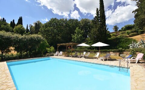 Podere Le Muricce: Water, Cloud, Sky, Plant, Property, Swimming Pool, Azure, Tree, Shade, Chair
