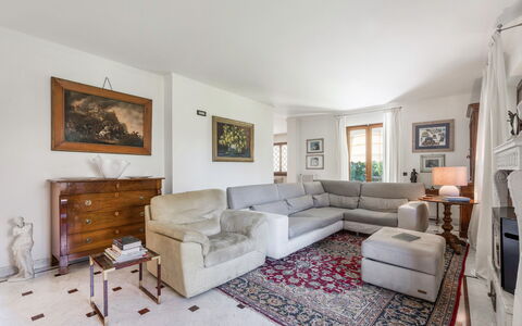 Villa Le Fontanelle In Forte Dei Marmi With Ac: Furniture, Picture Frame, Property, Wood, Interior Design, Floor, Drawer, Plant, Couch, Living Room