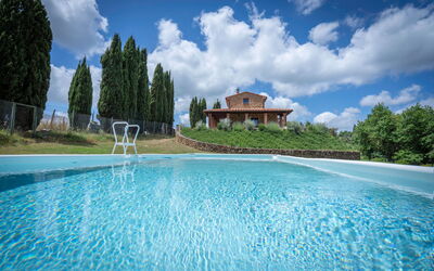 Vineyard’s Cottage With Pool, Ac, Wifi - Siena: Cloud, Water, Sky, Plant, Property, Tree, Azure, Building, Swimming Pool, Natural Landscape
