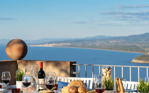 Sunset Sea View, Baratti, Populonia, Wifi, Ac: Sky, Water, Cloud, Food, Tableware, Table, Furniture, Property, Building, Azure