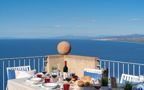 Sunset Sea View, Baratti, Populonia, Wifi, Ac: Water, Sky, Table, Tableware, Food, Property, Furniture, Blue, Cloud, Chair