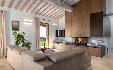 Villa Velari In Volterra With Private Pool, Ac: Property, Furniture, Plant, Building, Comfort, Wood, Living Room, Interior Design, Architecture, Floor