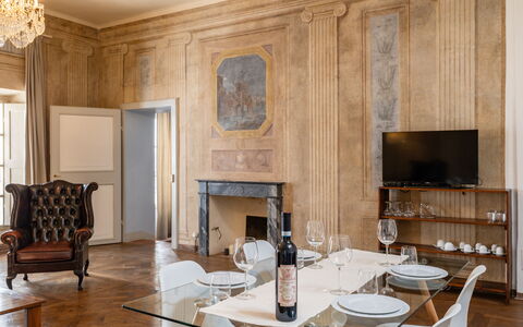 Appartamento Reale: Table, Property, Furniture, Chair, Wood, Interior Design, Lighting, Building, Kitchen, Living Room