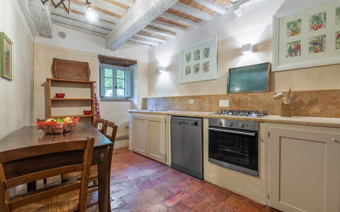 Casa Di Pietro In Vivo D'orcia, Pool: Kitchen, Countertop, Flooring, Interior Design, Furniture, Wood, Cabinetry, Kitchen Appliance, Ceiling, Floor