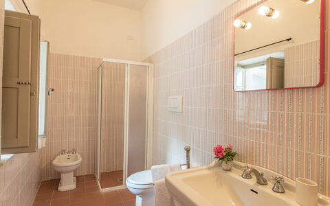 Villa D'elsa: Mirror, Property, Plumbing Fixture, Bathtub, Tap, Plant, Sink, Purple, Bathroom