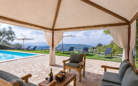 Villa D'elsa: Property, Furniture, Plant, Sky, Shade, Tree, Interior Design, Outdoor Furniture, Swimming Pool, Water