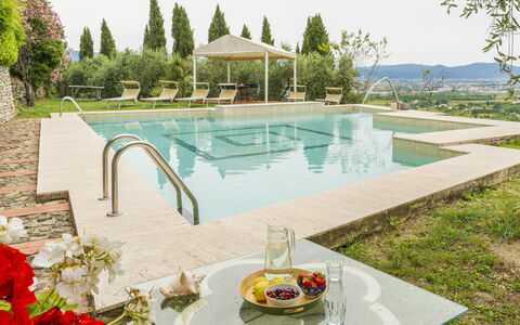 Villa Montegattoli, Pool, Landscape, Wifi, Ac: Water, Property, Sky, Plant, Azure, Tableware, Swimming Pool, Architecture, Tree, Outdoor Furniture