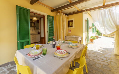 Camaiore House With Pool, La Casa Dei Ricci: Table, Furniture, Property, Tableware, Chair, Building, Tablecloth, Interior Design, Wood, Curtain