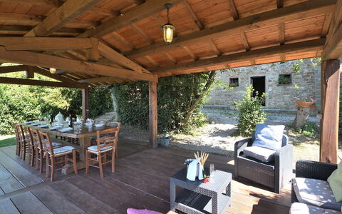Villa Sette Ponti Levante: Plant, Property, Furniture, Table, Shade, Architecture, Wood, Chair, Cottage, Tree