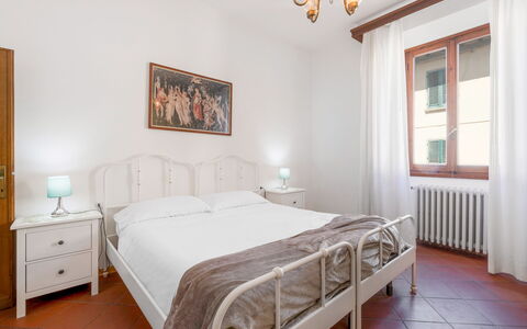 Cascine Apartment In Florence: Bed, Interior Design, Bedroom, Furniture, Bed Sheet, Bedding, Room, Ceiling, Floor, Flooring