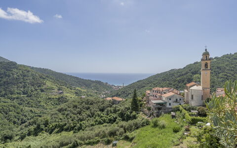 Emma House, Terrace and Sea View, Moneglia: Sky, Plant, Cloud, Plant Community, Ecoregion, Mountain, Building, Highland, Natural Landscape, Tree