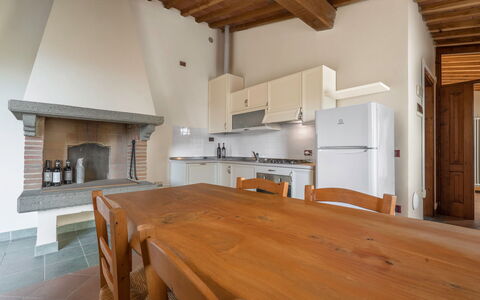 Casolare Torre With Pool And Ac: Wood, Flooring, Ceiling, Interior Design, Furniture, Home, Floor, Kitchen, Cabinetry, Room