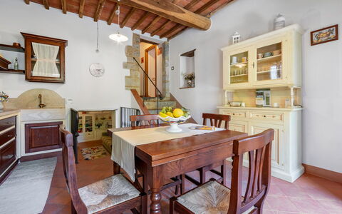 Chiara House In Galenda, Chianti, Pool And Nature: Table, Furniture, Picture Frame, Cabinetry, Wood, Chair, Interior Design, Floor, Living Room, Kitchen