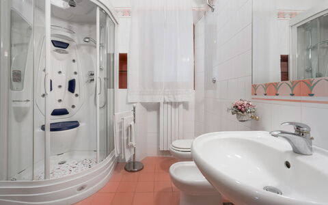 Santa Colomba House, Siena, Nature And Pool: Tap, Plumbing Fixture, Property, Mirror, White, Sink, Product, Purple, Bathroom, Interior Design