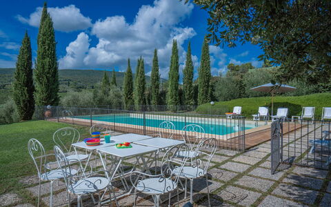 La Tesa Country House With Pool S. Gimignano: Sky, Cloud, Water, Table, Plant, Tree, Chair, Swimming Pool, Outdoor Furniture, Natural Landscape