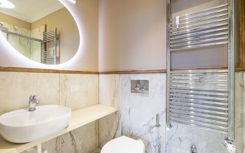 Albizi Penthouse Luxury Apartment In Florence By P: Plumbing Fixture, Property, Mirror, Tap, Sink, Bathroom Sink, Bathroom, Interior Design, Wood, Floor