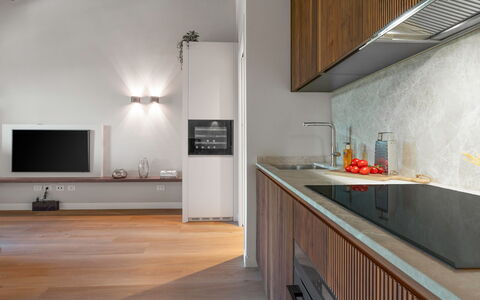 Correggiolo Spereto Apartment With Pool, Montaione: Cabinetry, Property, Countertop, Furniture, Building, Tap, Sink, Wood, Interior Design, Kitchen