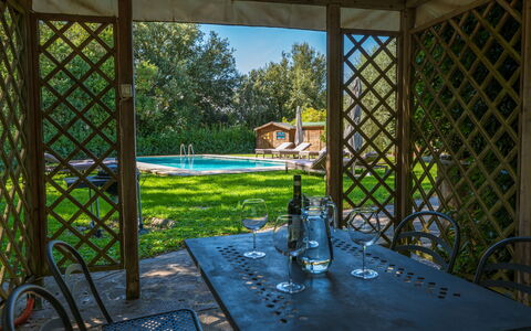 Villa Pietrafitta: Plant, Table, Furniture, Building, Tableware, Azure, Chair, Architecture, Interior Design, Tree