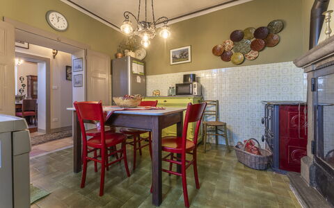 Orazio Liberty House,Lunigiana, Nature: Property, Table, Furniture, Chair, Wood, Lighting, Picture Frame, Interior Design, Floor, Kitchen