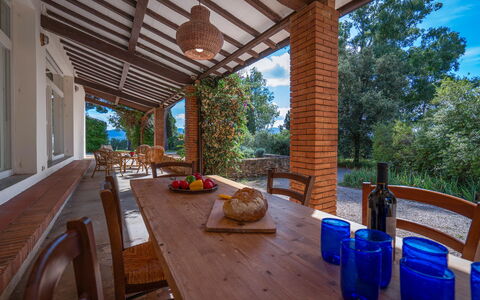 Poggetti San Luigi Country Home Follonica: Table, Furniture, Property, Blue, Plant, Chair, Porch, Wood, Flowerpot, Tree