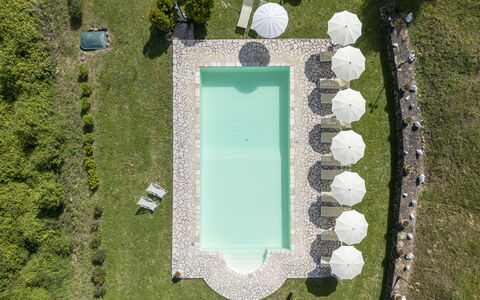 Marcigliana Cottage, Pool, Radicondoli: Property, Azure, Water, Land Lot, Grass, Rectangle, Leisure, Landscape, Technology, Urban Design